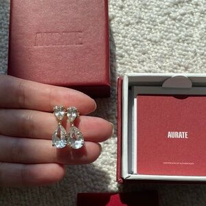 Aurate White Sapphire Pear Drop Earrings